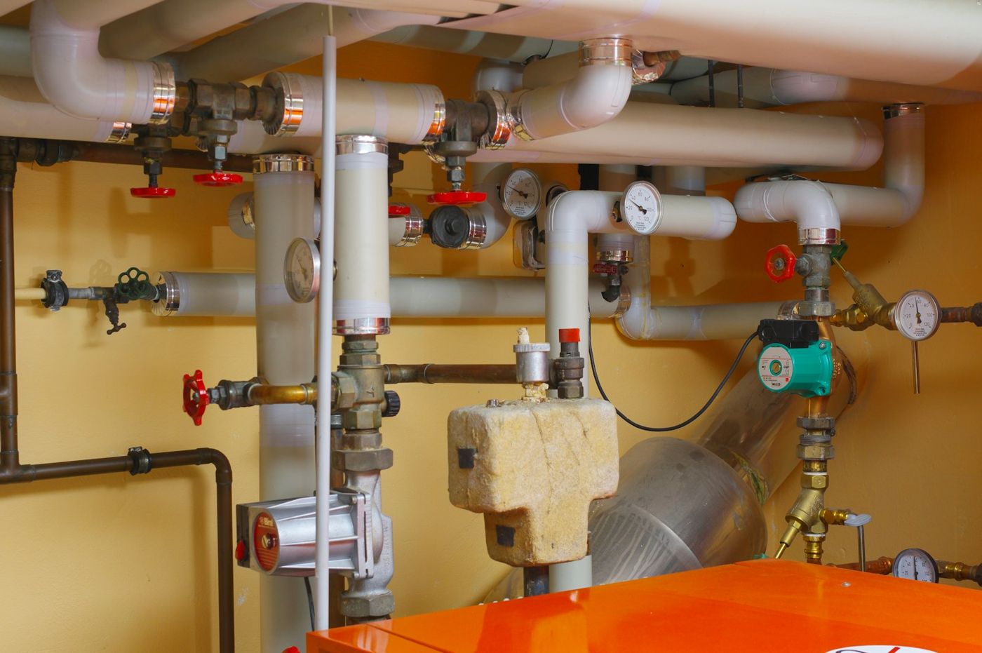 Boiler room pipes and valves