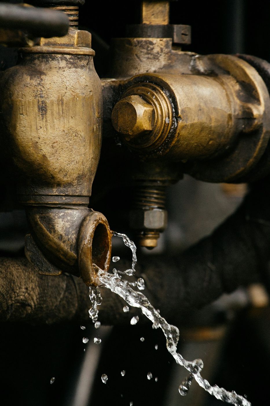 Water leaking from a brass valve